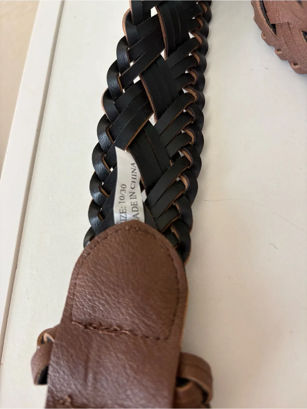 Brown Braided Leather Belt with Brass Ring Buckle size L/30